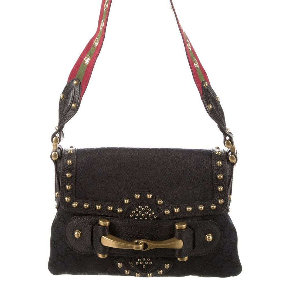 Authentic Gucci Monogram Studded Pelham Flap bag